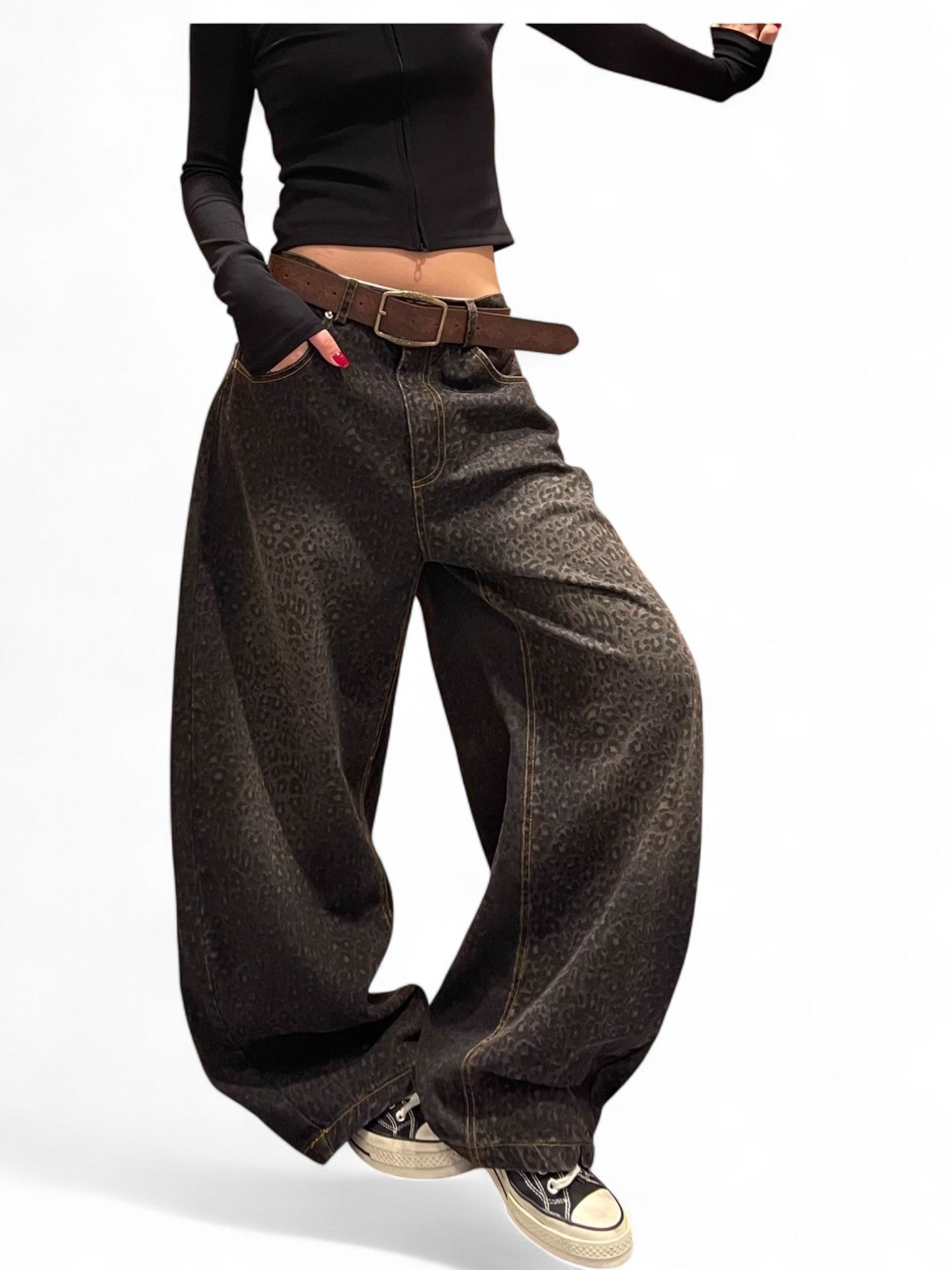 Design sense gradient leopard print jeans