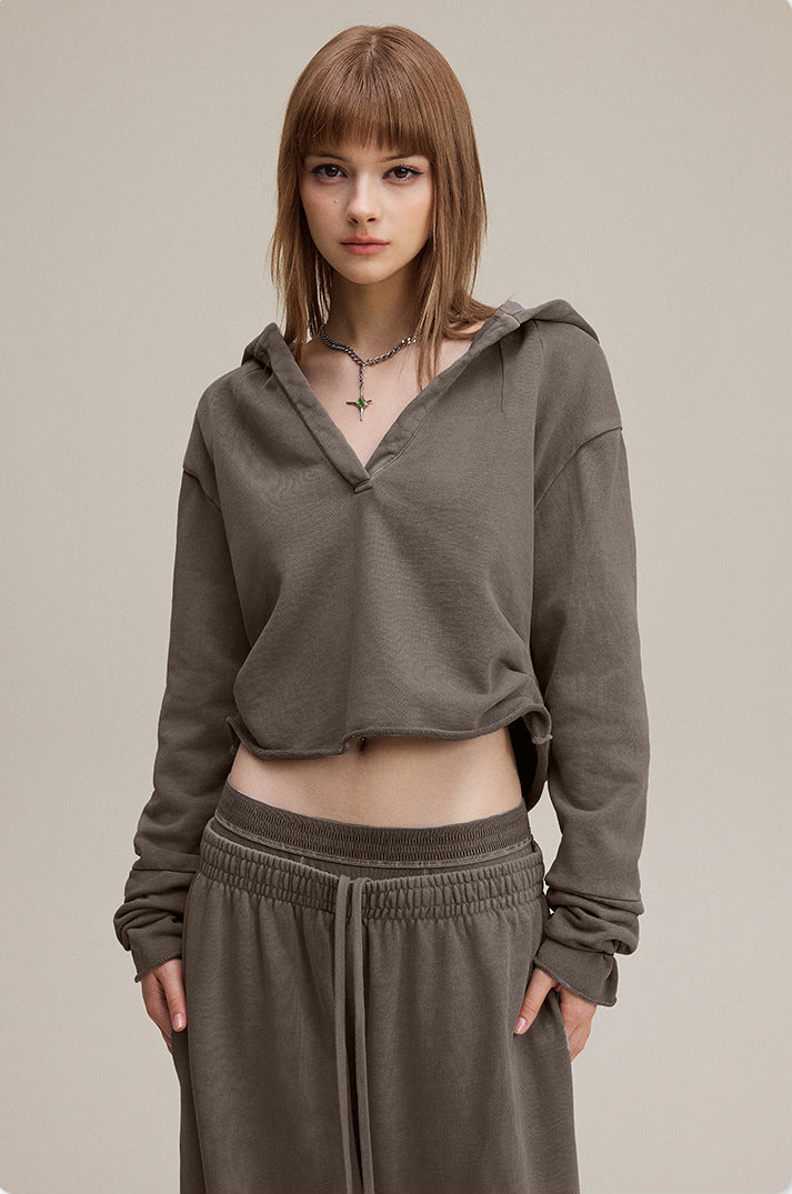 Retro Baddie V-Neck Long Sleeve Double-Waist Sweat Set