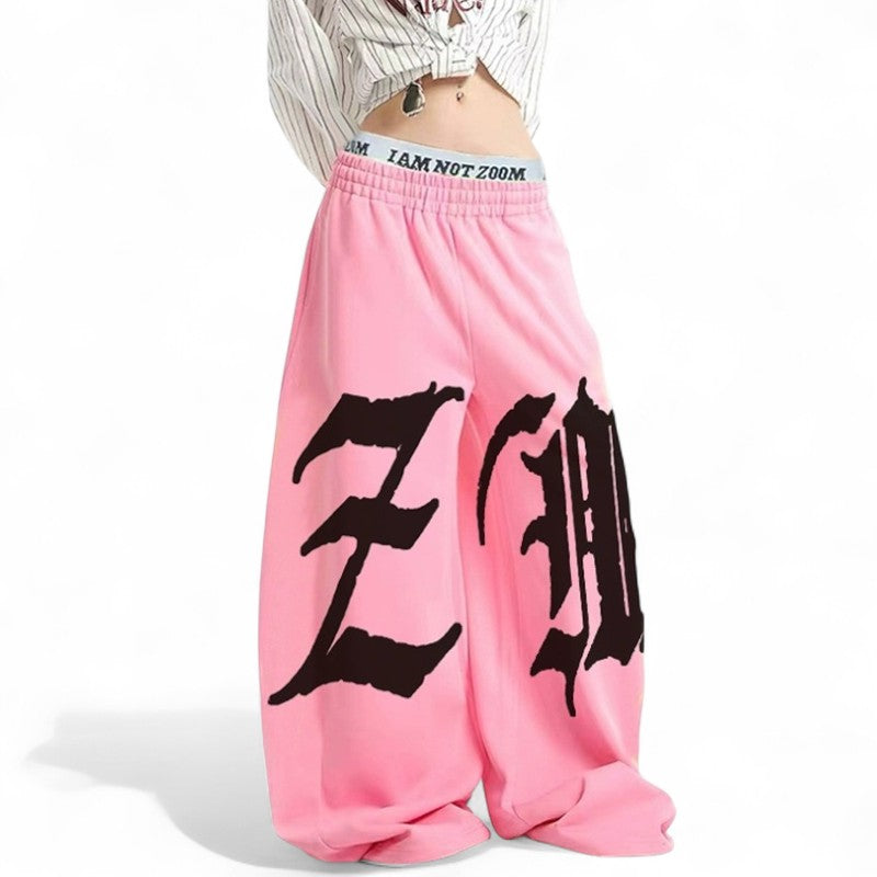 Y2K drape hip hop spicy to heat stroke letter big fireworks double waist sweatpants