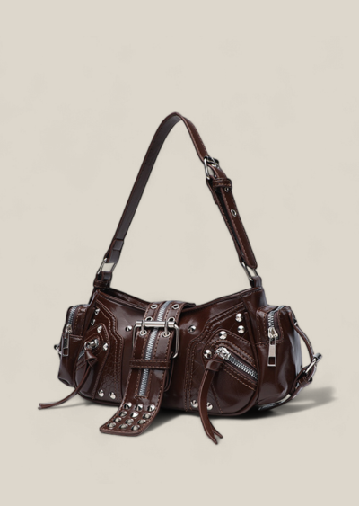 Claret Red Punk Biker Rivet Belt Bag