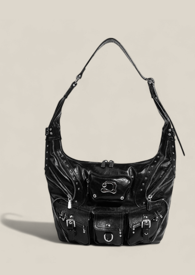 Multi-Pocket Design, Heavy Rivet Details, Large Capacity Tote Bag