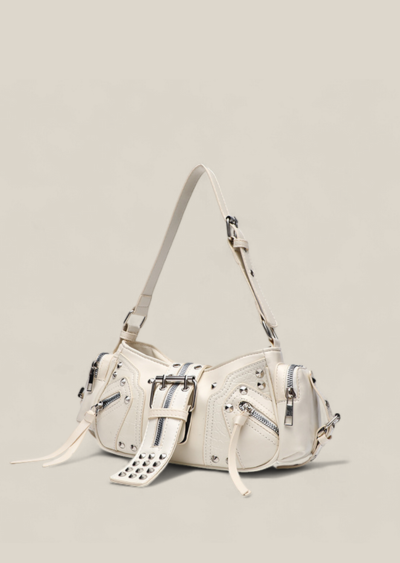 Vintage Cream Women's Leather Bag with Belt Detail