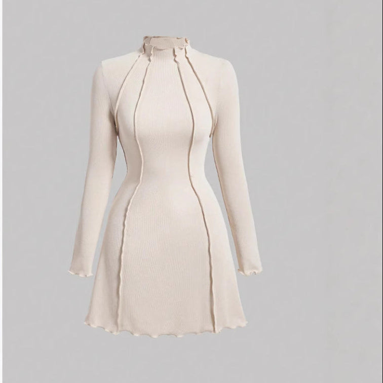 Elegant Seam Detail Ribbed Mini Dress